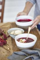 Roasted beetroot soup with soured macadamia cream