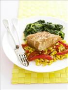 Baked Salmon with English Spinach and Sweetcorn