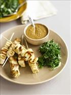 Grilled Chicken Skewers with Peanut Sauce and Silverbeet