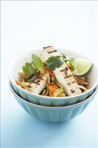 Marinated Tofu with Stir Fried Cabbage, Carrot & Bean Sprout Salad